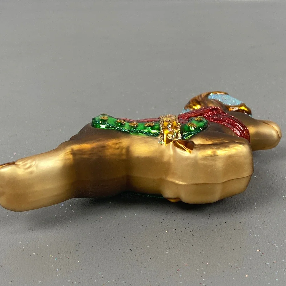 Old World Christmas Glass Holiday Ornaments Flying Reindeer & Cat In Stocking